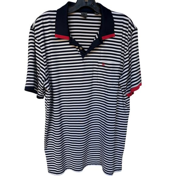 G/FORE Mens Golf Polo Shirt Red White and Blue Stripe Performance Fabric size XL - Picture 1 of 7